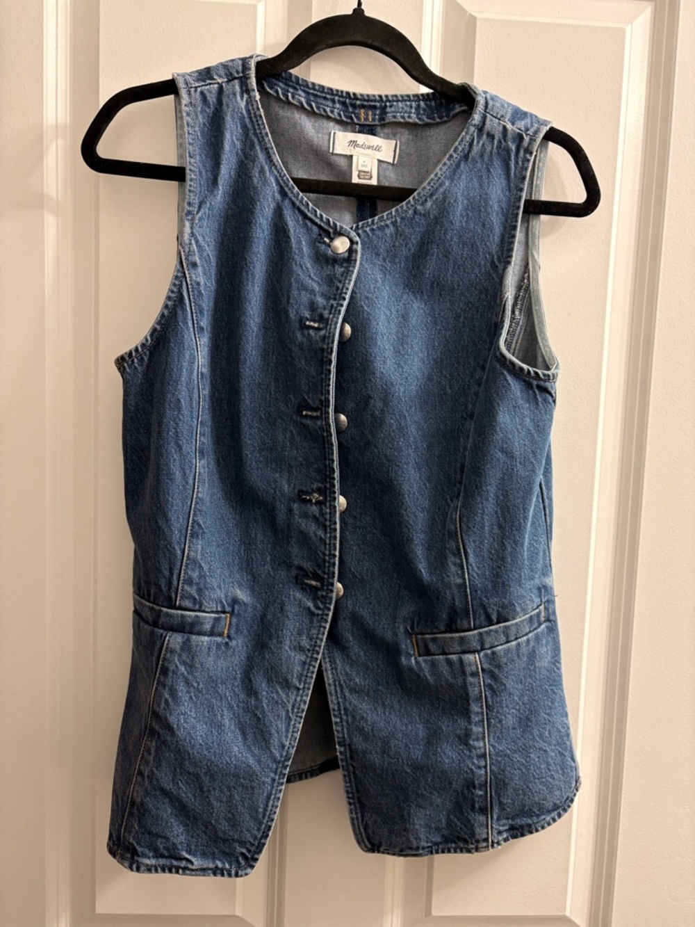 Denim Crewneck Cutaway Vest in Greendale Wash Madewell